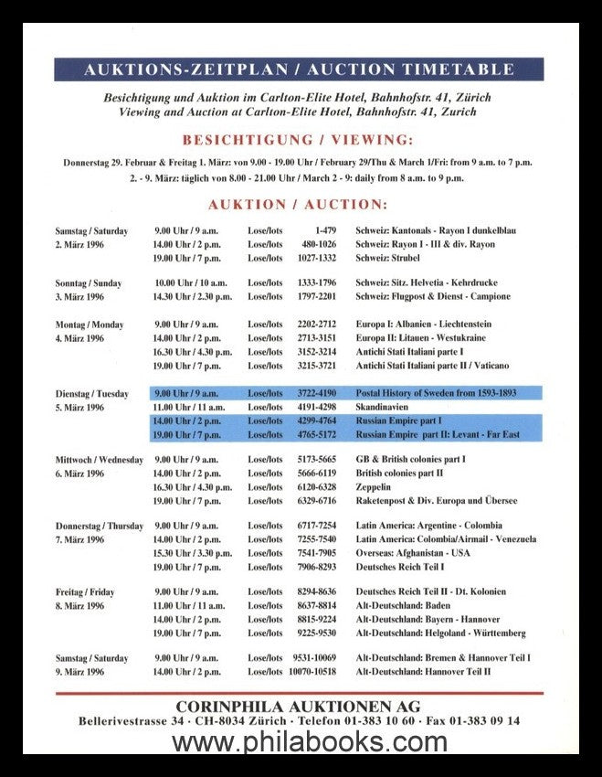Corinphila, Auktion 092, 1996-03, Russ. Levante, Russland, Schweden
