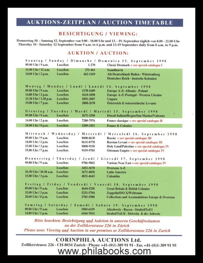 Corinphila, Auktion 107, 1998-09, Kolumbien, Zeppelin, Italien,…