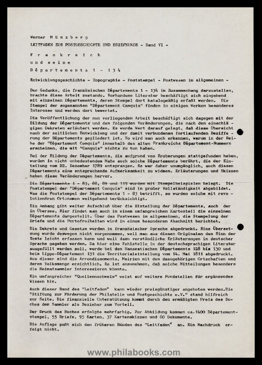 Münzberg, W., Guide to postal history and correspondence, Volume VI ...