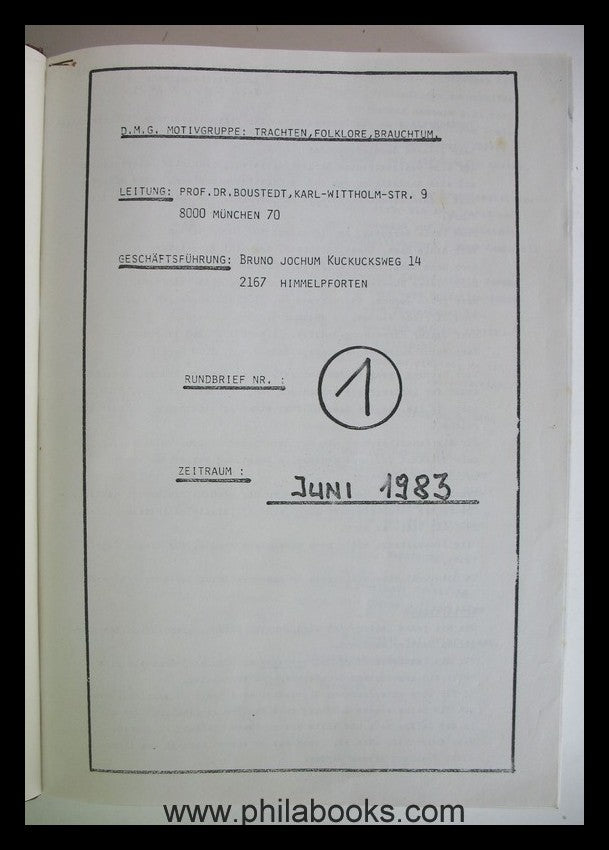 Motif group TRACHES, FOLKLORE, CUSTOMS (Prof. Dr. Boustedt and others...