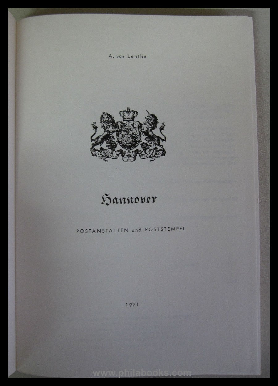 Lenthe, A. v., Hannover - Postanstalten und Poststempel, 1971, Kat ...