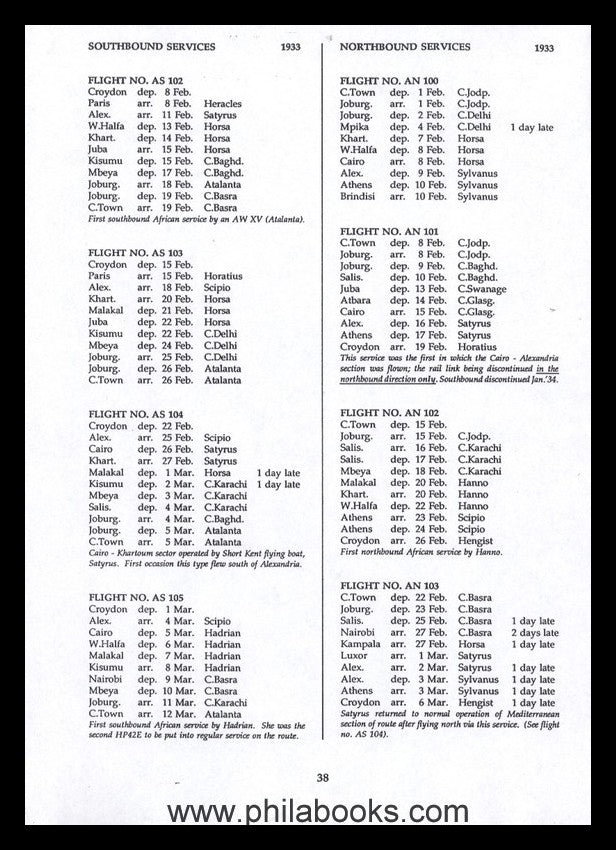 Wingent, P., Movements of Aircraft on Imperial Airways, African Ro ...