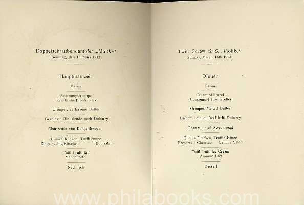 Hamburg-Amerika Linie, menu of the twin-screw steamer 'Mo ...