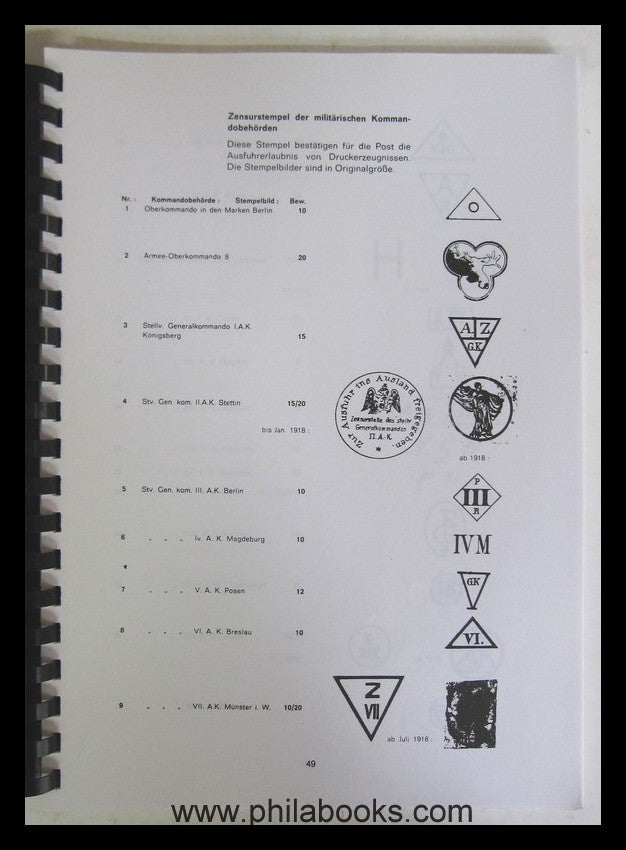 Wolter, K.-K., Postal Censorship, Handbook and Catalog, History, T...