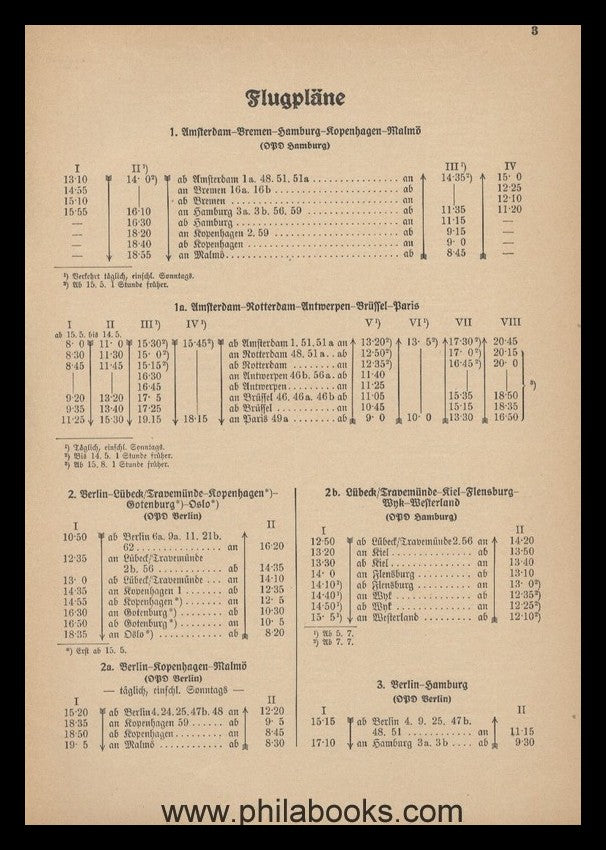 Reichspostministerium (Ed.): Flight plans for airmail traffic 1st March ...
