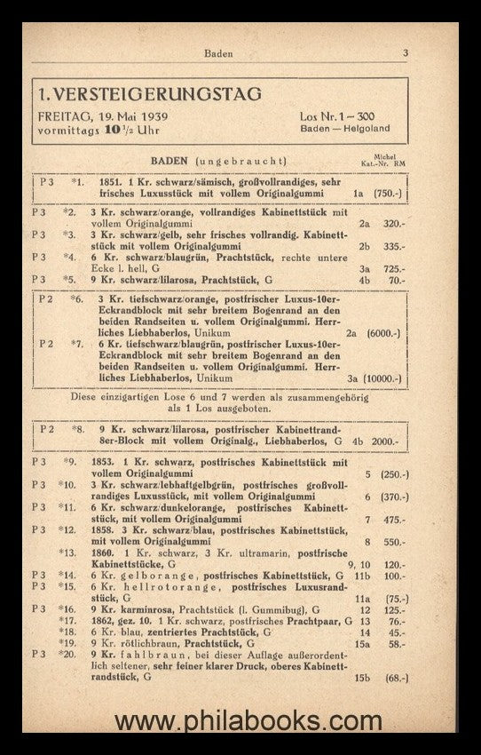 Heinrich Köhler, Auction 103, 1939-05 'Sole Consignor FIR'