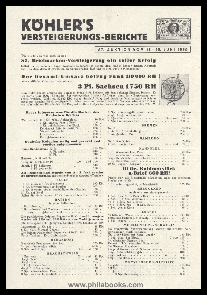 HeinrichKöhler, Auktion 087, 1935-06