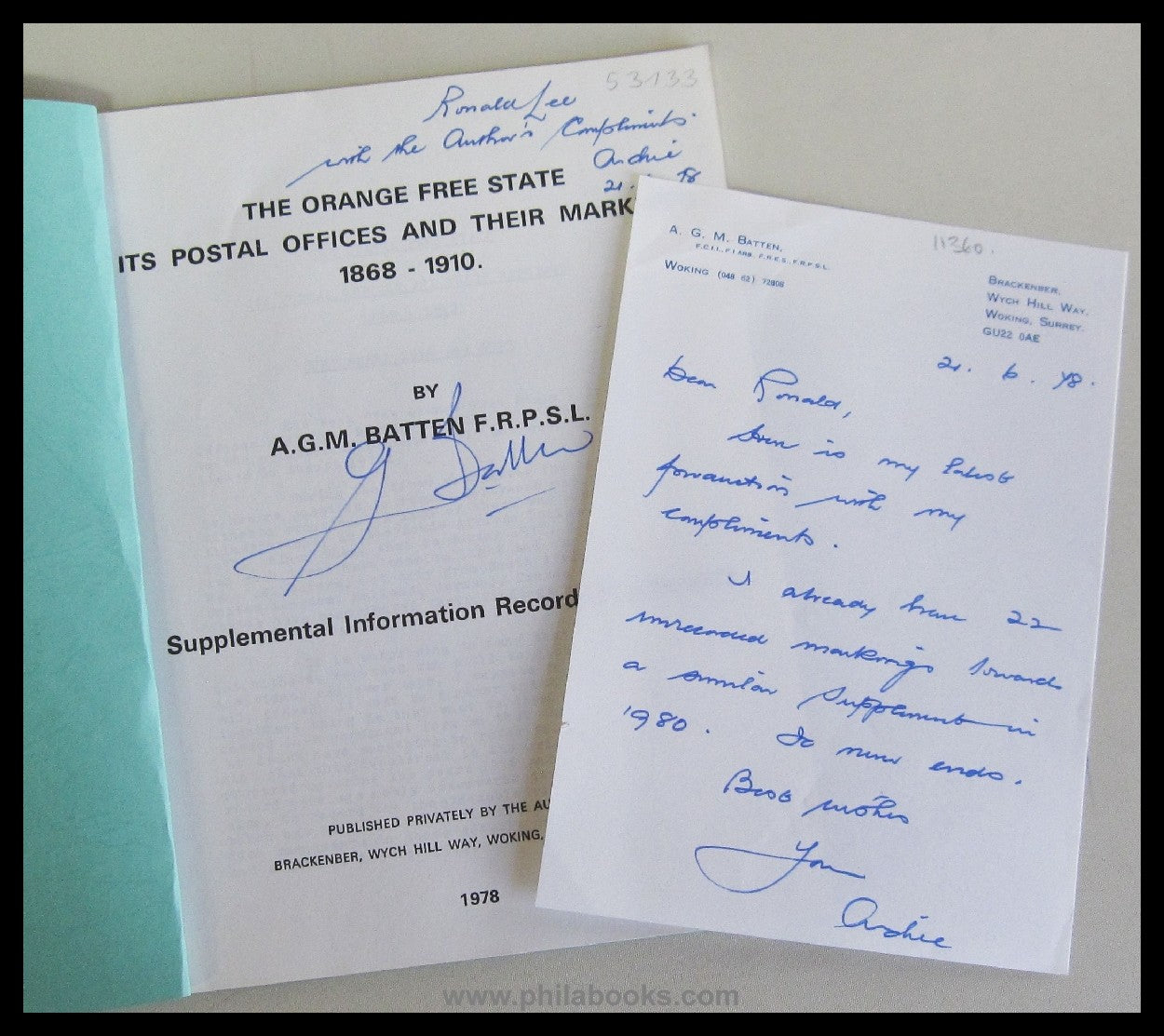 Batten, AGM, The Orange Free State, Its Postal Offices and thei ...