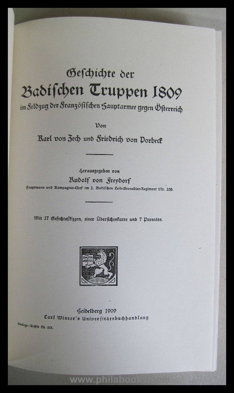BADEN, Freydorf, Rudolf von : Geschichte der Badischen Truppen 180 ...