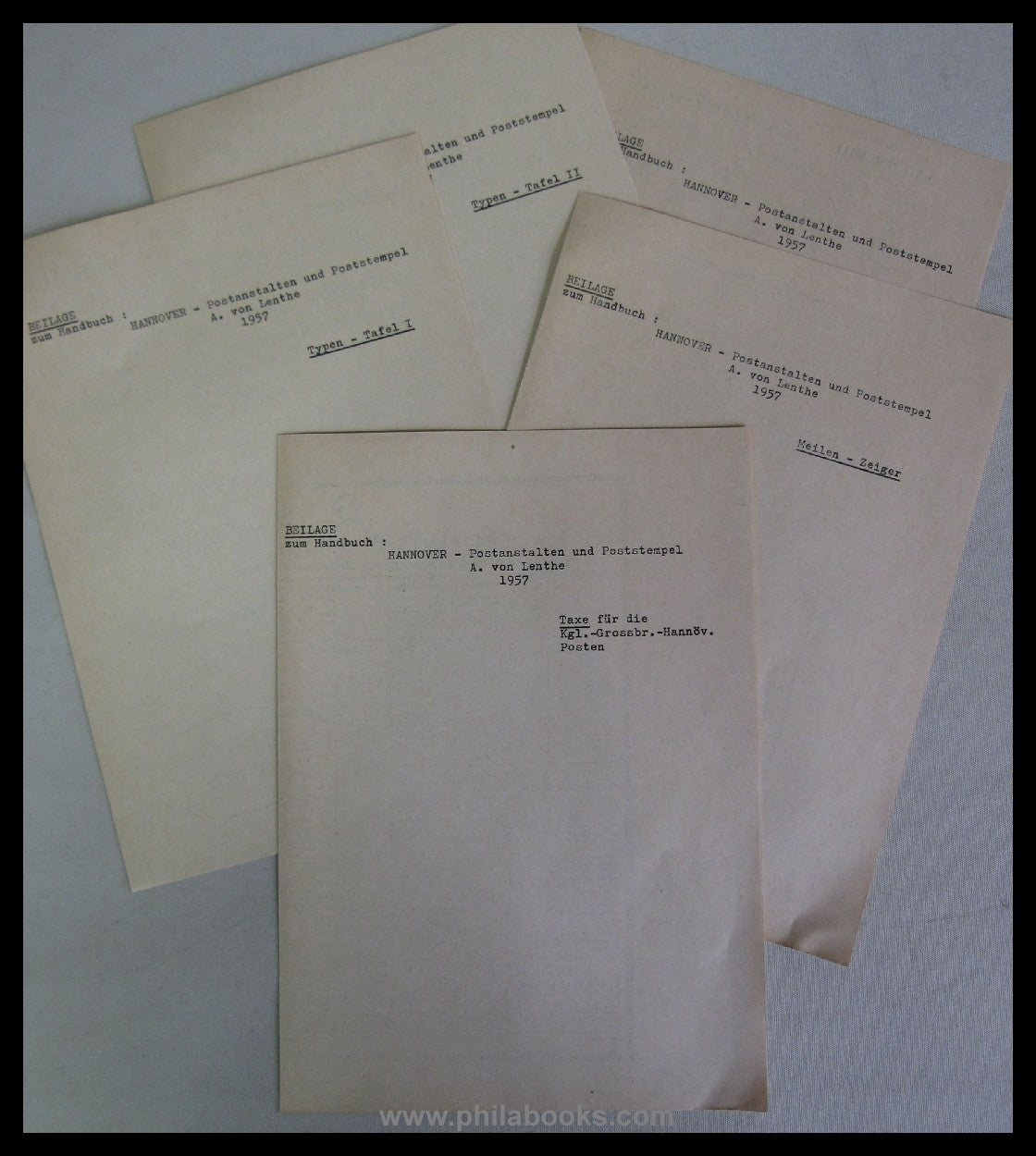 Lenthe, A. von, Hannover - Postanstalten und Poststempel, 1957, 26 ...