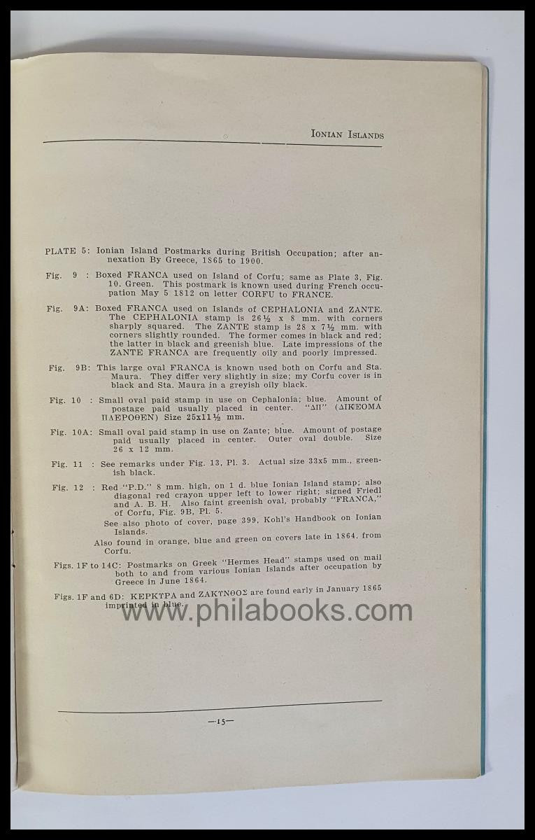 Hess Barr, Jere., The Stamps and Postmarks of the Ionian Islands, ...