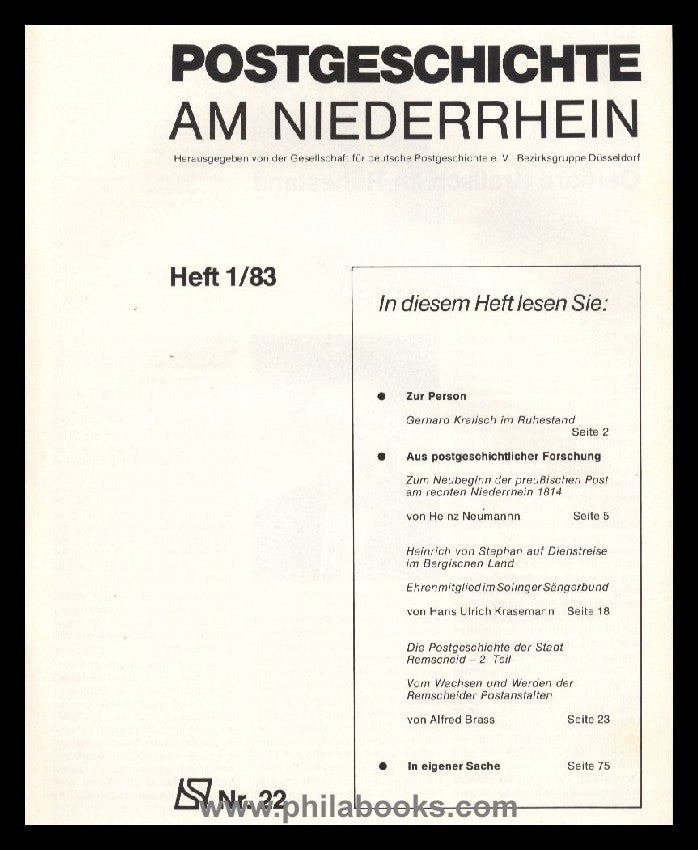 LOWER RHEIN, Postal History Sheets Lower Rhine, 1983, No. 22...