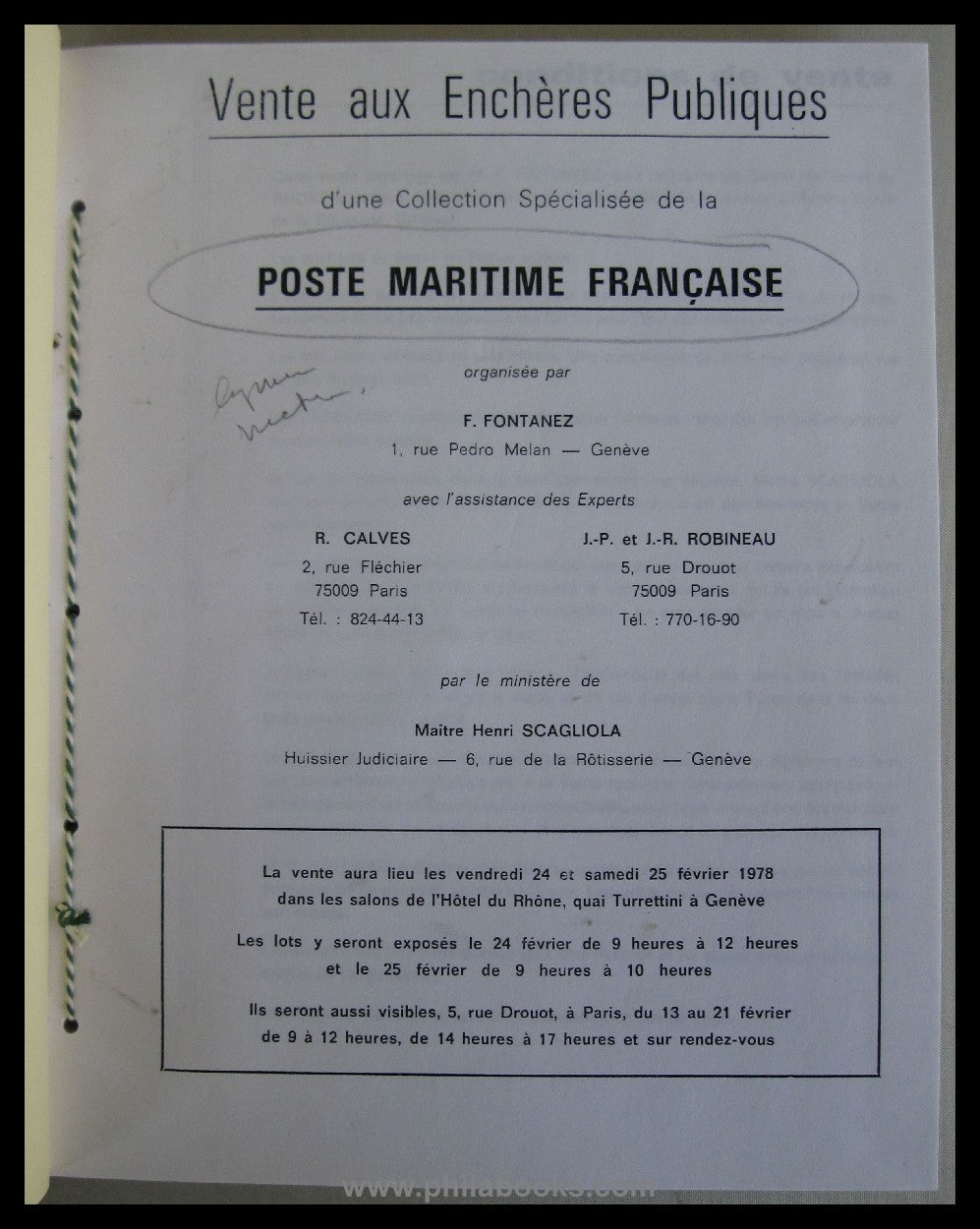 FontanezCalvesRobineau, Auktion, 1978-02 'Schatzkes'