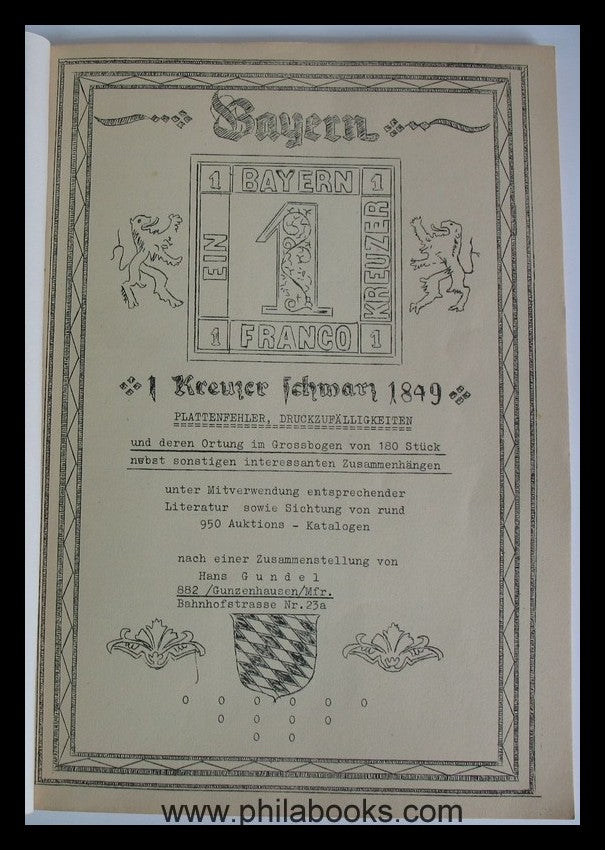 Gundel, H., Bayern 1 Kreuzer schwarz - 1. November 1849, Plattenfe ...