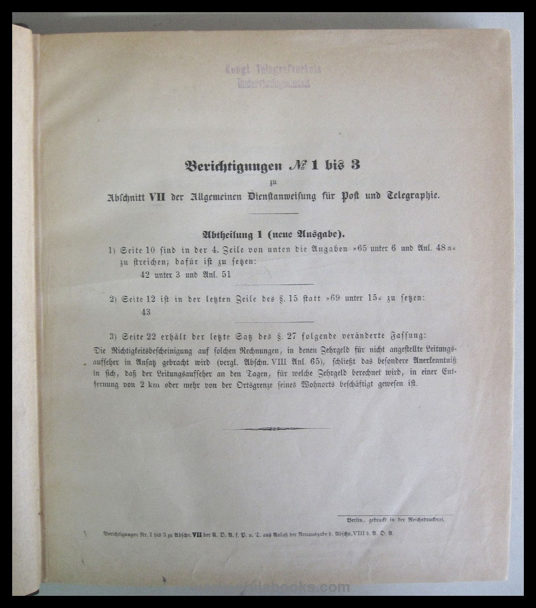 1893-99, Berichtigungen 1 - 342 zu Abschnitt VII der Allgemeinen D ...