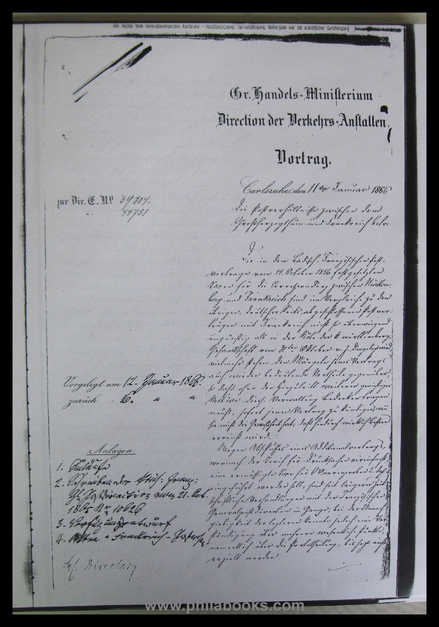 Großh. Bad. Verkehrs-Anstalt, ungebundene KOPIEN aus 1865-66, ex W ...
