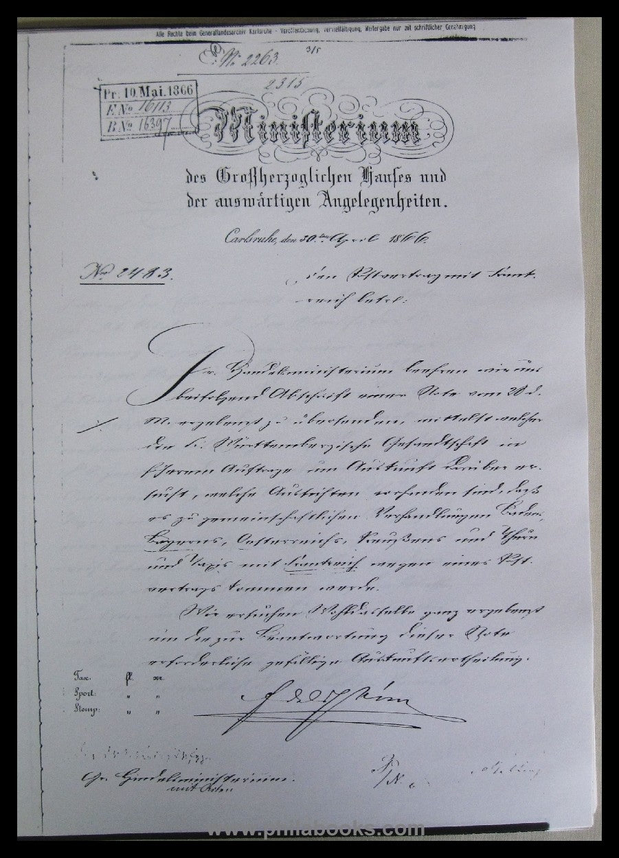 Grandh. Bath. Transport institution, unbound COPIES from 1865-66, ex W...