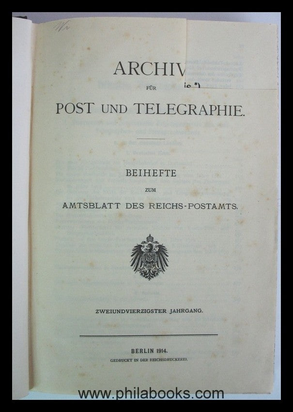 1914, archive for postal history and telegraphy, supplements to the official ...