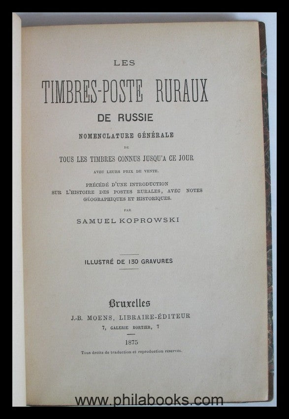 Koprowski, S., Timbre-Poste Ruraux de Russie, Bruxelles, J.-B. Moe ...