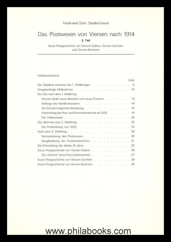 VIERSEN, Dohr, Das Postwesen von Viersen, 2. Teil, nach 1944 ersc ...