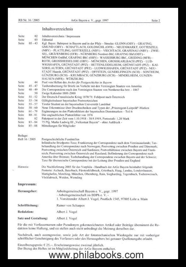 ArGe Bayern, Rundbrief Nr. 16/2005, darin u.a. Becker, Ergänzungen ...