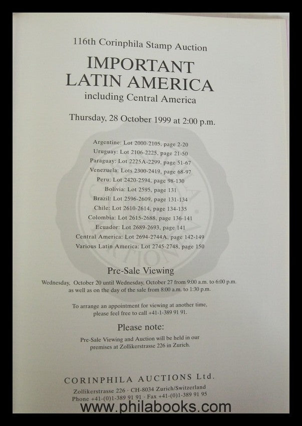 Corinphila, Auction 116, 1999-10, Latin America, Central America