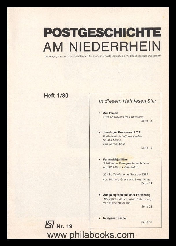 NIEDERRHEIN: Postgeschichtliche Blätter am Niederrhein Heft 1/80, ...