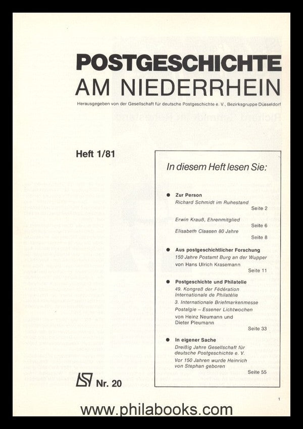 NIEDERRHEIN: Postgeschichtliche Blätter am Niederrhein Heft 1/81, ...