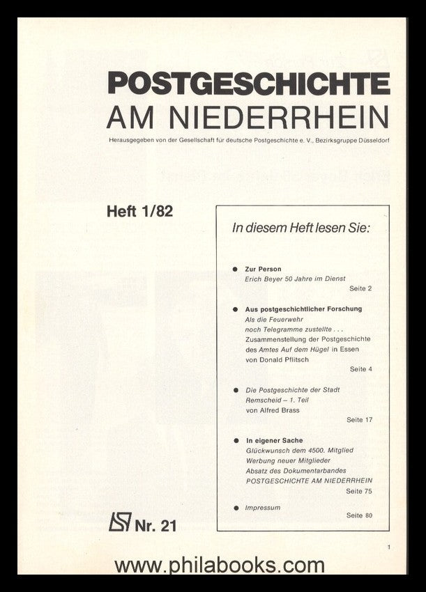 NIEDERRHEIN: Postgeschichtliche Blätter am Niederrhein Heft 1/82, ...