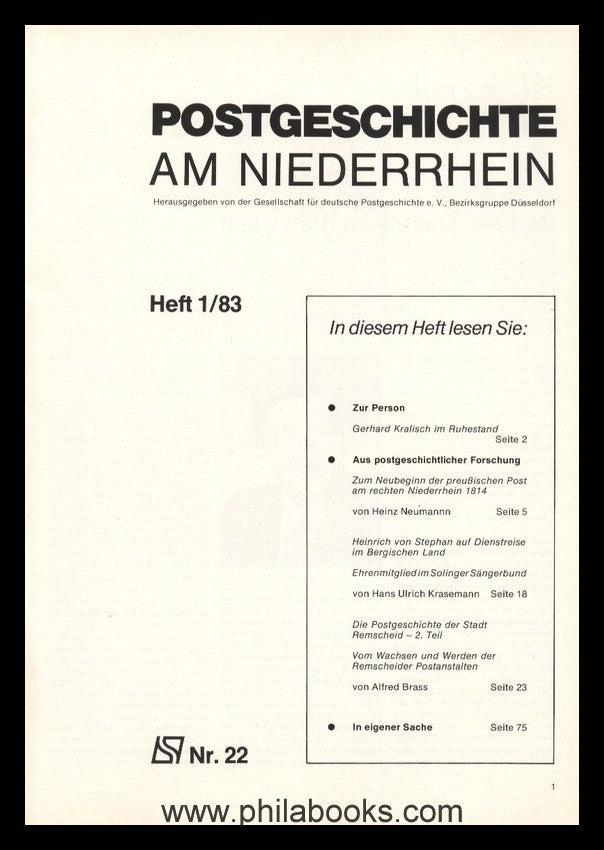 NIEDERRHEIN: Postgeschichtliche Blätter am Niederrhein Heft 1/83, ...