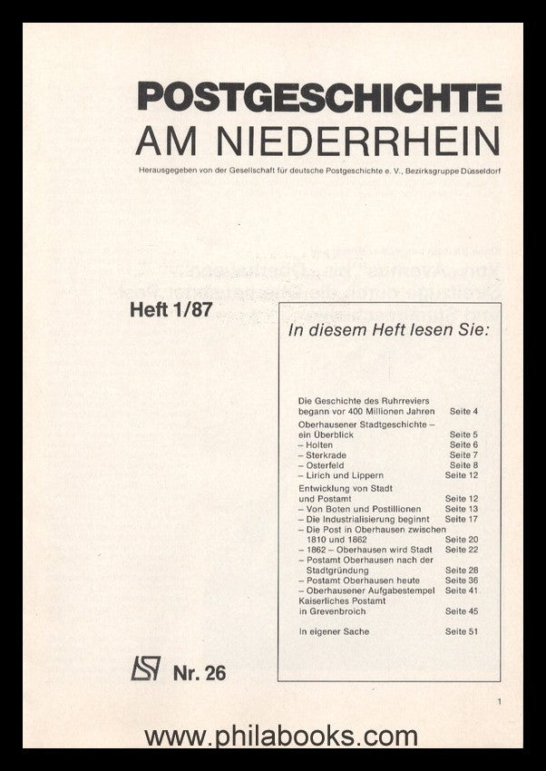 NIEDERRHEIN: Postgeschichtliche Blätter am Niederrhein Heft 1/87, ...