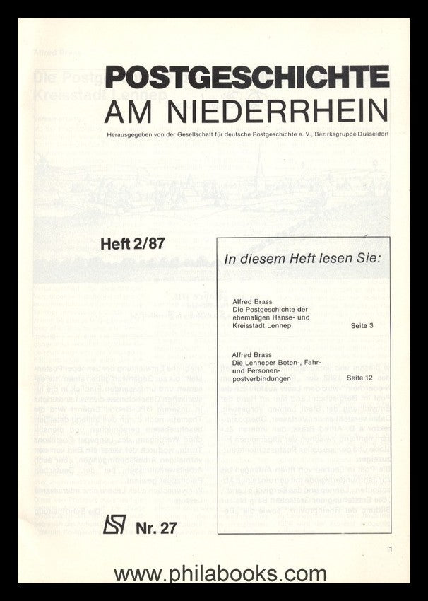 NIEDERRHEIN: Postgeschichtliche Blätter am Niederrhein Heft 2/87, ...