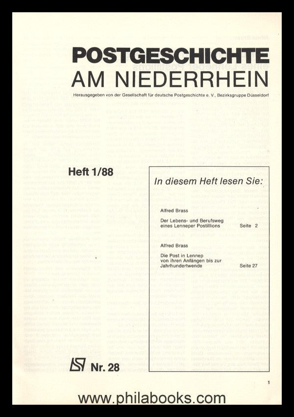 NIEDERRHEIN: Postgeschichtliche Blätter am Niederrhein Heft 1/88, ...