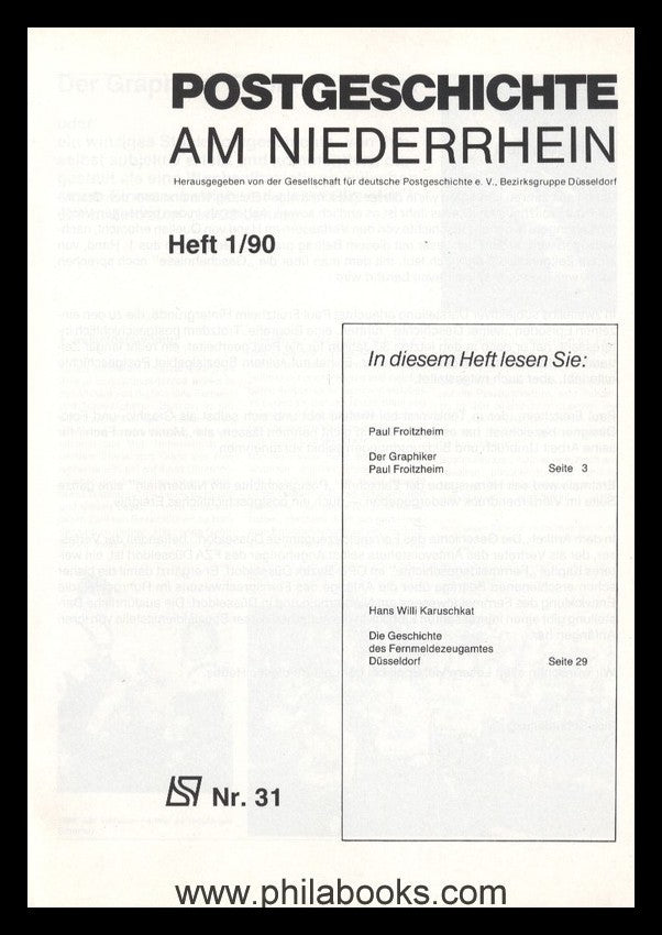 NIEDERRHEIN: Postgeschichtliche Blätter am Niederrhein Heft 1/90, ...