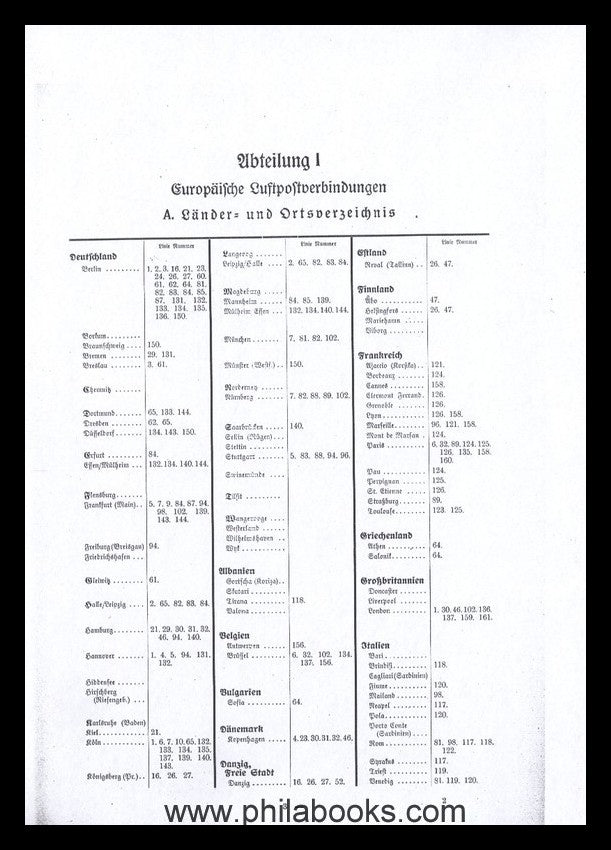 Luftpostlisten der Deutschen Reichspost 1938, hier alle 7 im 2-mon ...