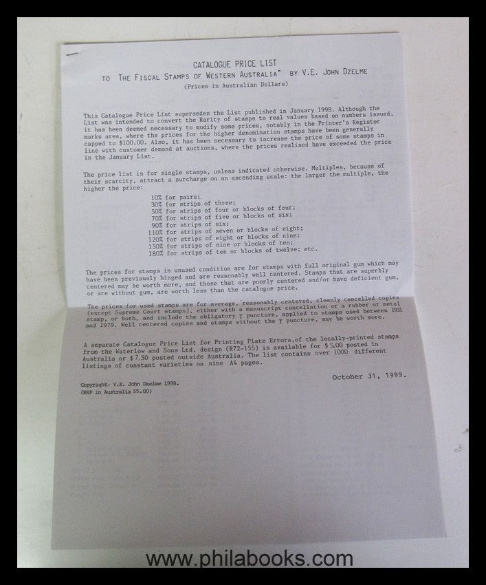 Dzelme, J., The Fiscal Stamps of Western Australia, 1987, 146 S., ...