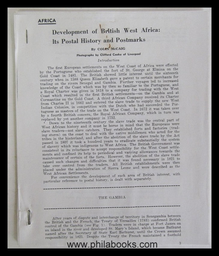 McCaig, C., Africa, Devlopment of British West Africa, It's Postal ...