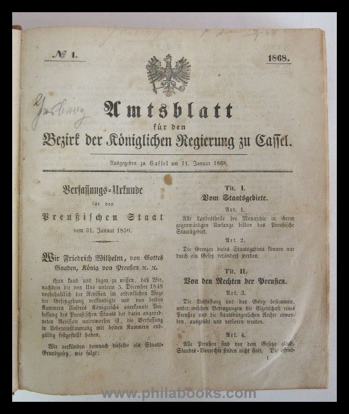 1867 und 1868, Amtsblatt der Königlichen Regierung zu Cassel, 2 Bä ...