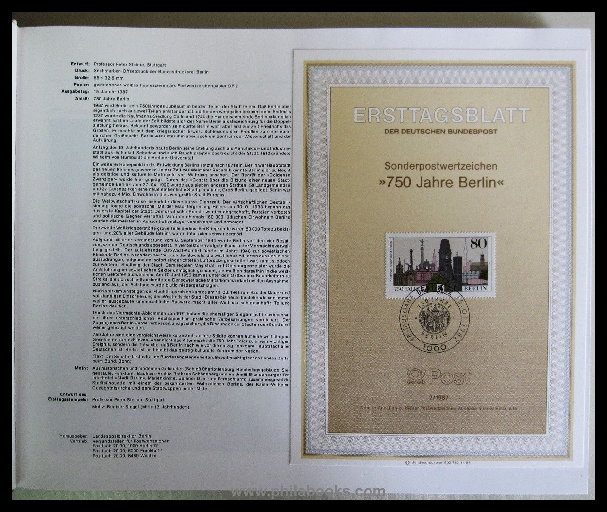 Gnewuch/ Dr. Deutsch/ Grave, Die Post in Berlin 1237-1987, 750 Jah ...