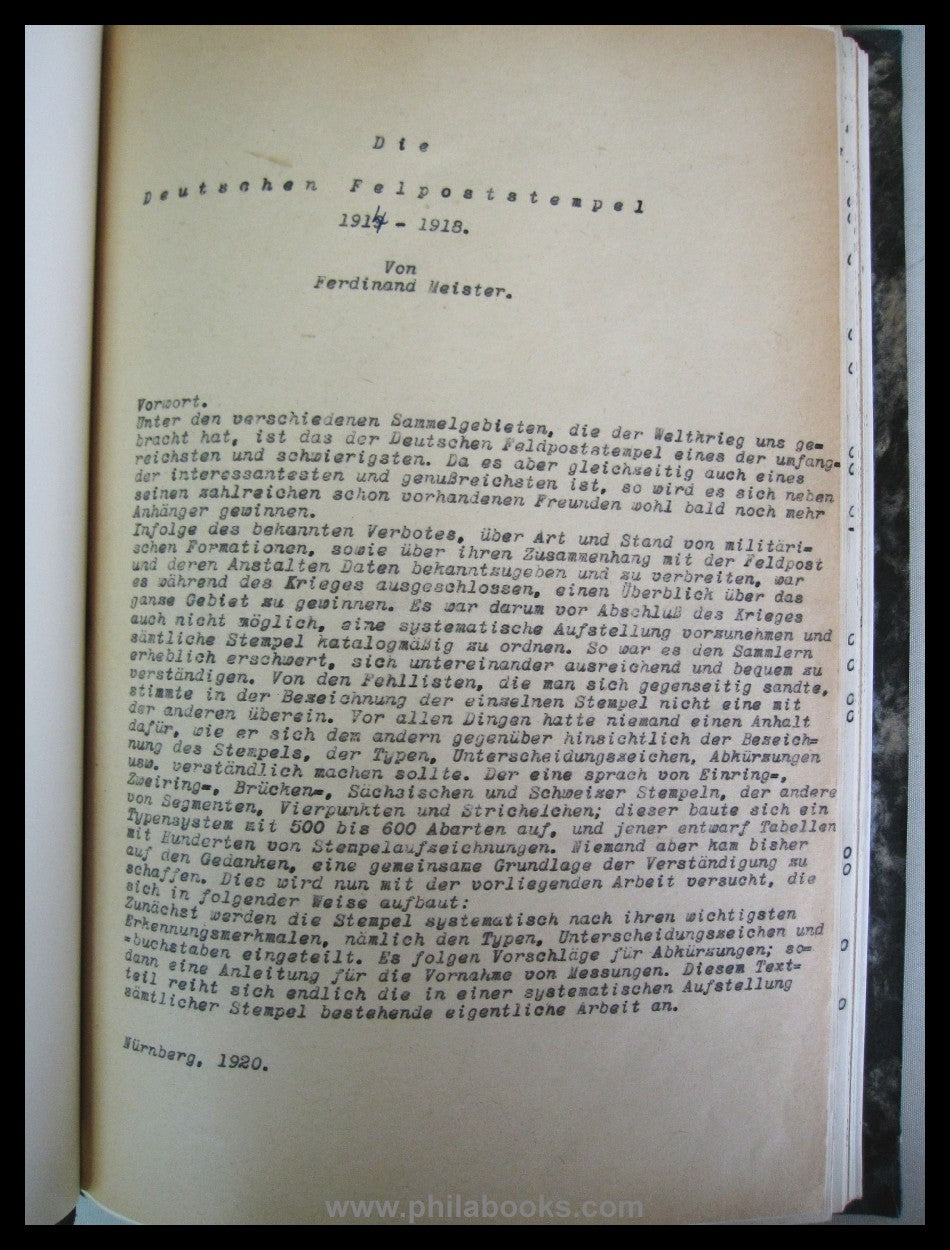 Meister, Hofrat Ferd., Die Deutschen Feldpoststempel 1914-1918, 19 ...
