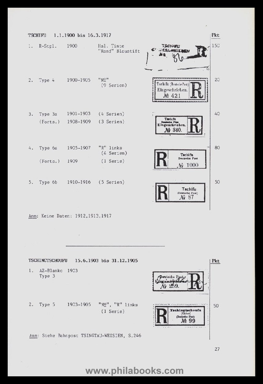 Einfeldt, E., Die Einschreibezettel der deutschen Postanstalten im ...