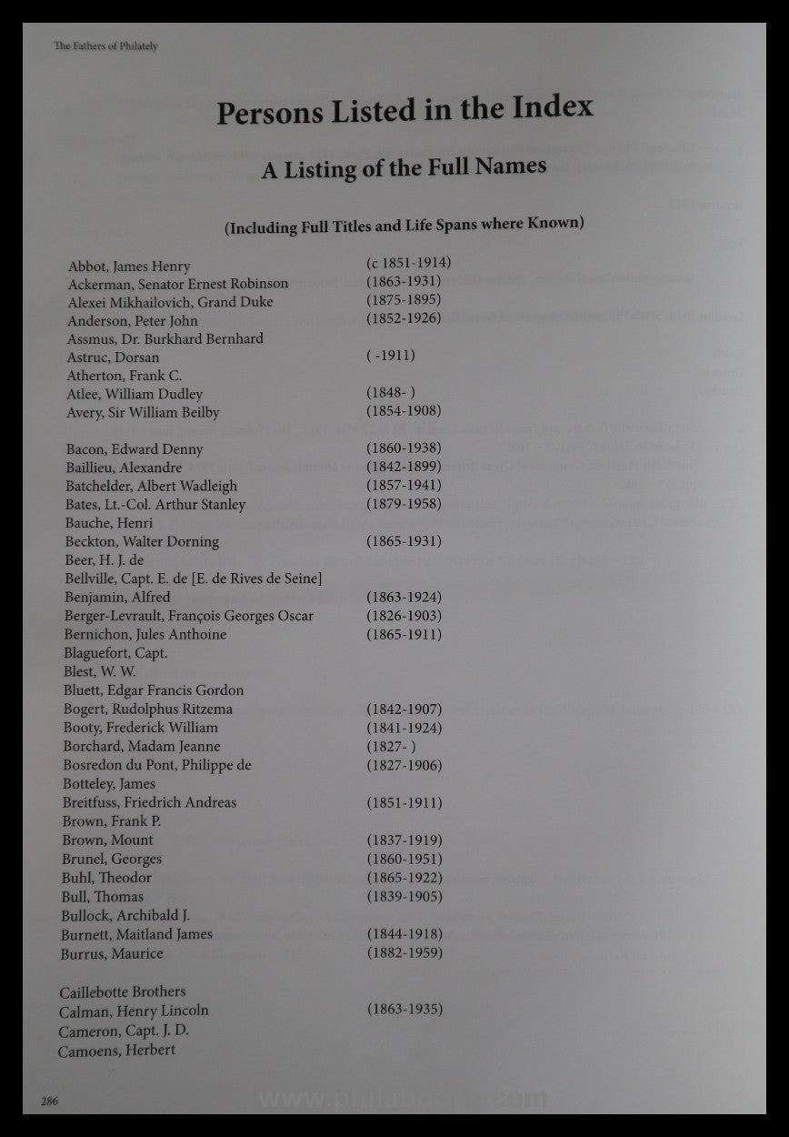 Birch, B., Fathers of Philately, Inscribed on the Roll of Distingu...