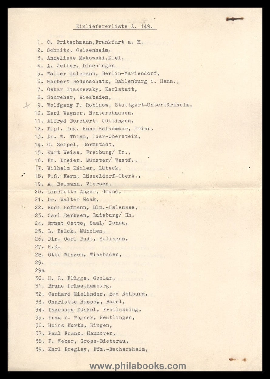 Heinrich Köhler, Auction 149, 1956-03