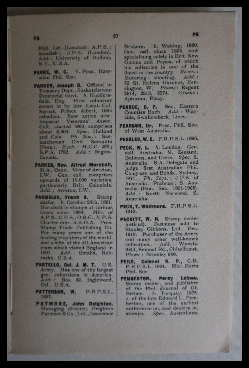 Harris, A. H., Who's Who in Philately, An Annual Biography Directo ...