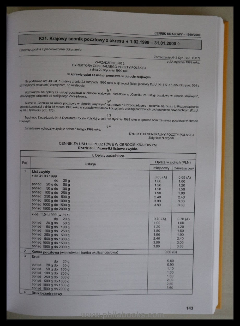 Kielbasa-Schoeni/Folta, Taryfy I Cenniki Oplat Poczty Polskiej 194 ...