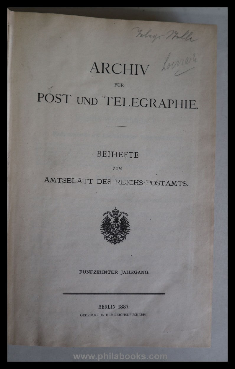 1887, archive for postal history and telegraphy, supplements to the official ...