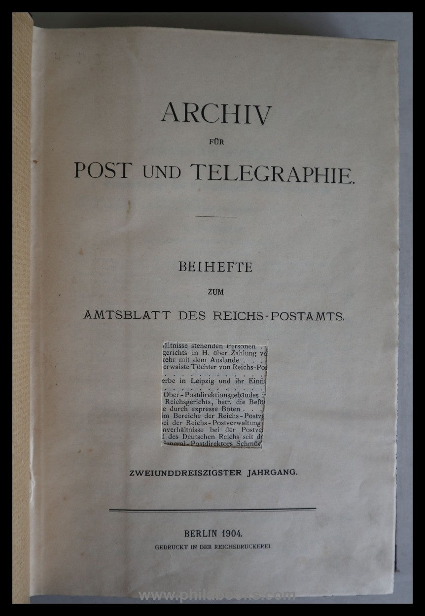 1904, archive for postal history and telegraphy, supplements to the official...