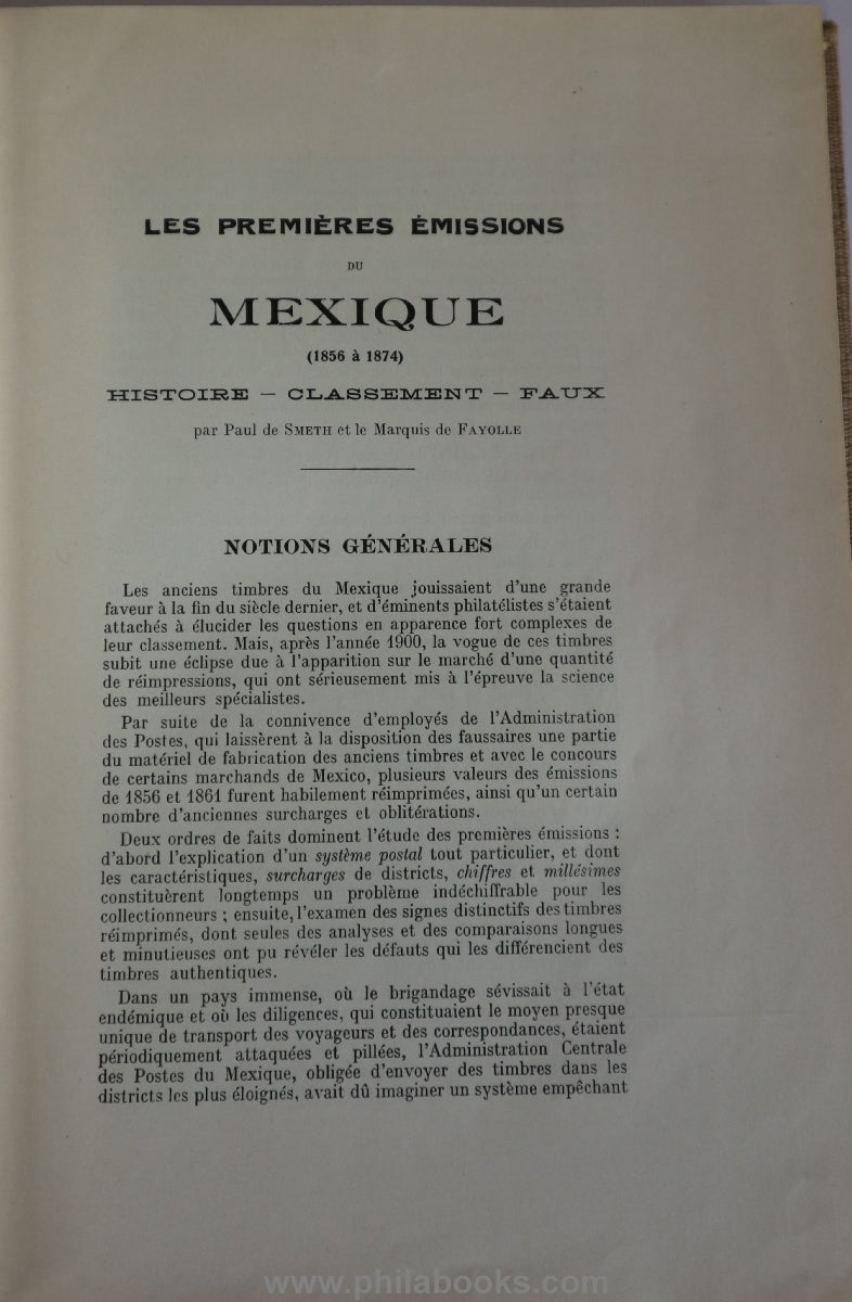 de Fayolle, Marquis/de Smeth, P.: Les Premieres Emissions du Mexiq ...