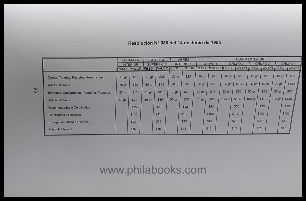 Valenzuela Acosta, C., Historia Postal de las Tarifas de los Corre ...