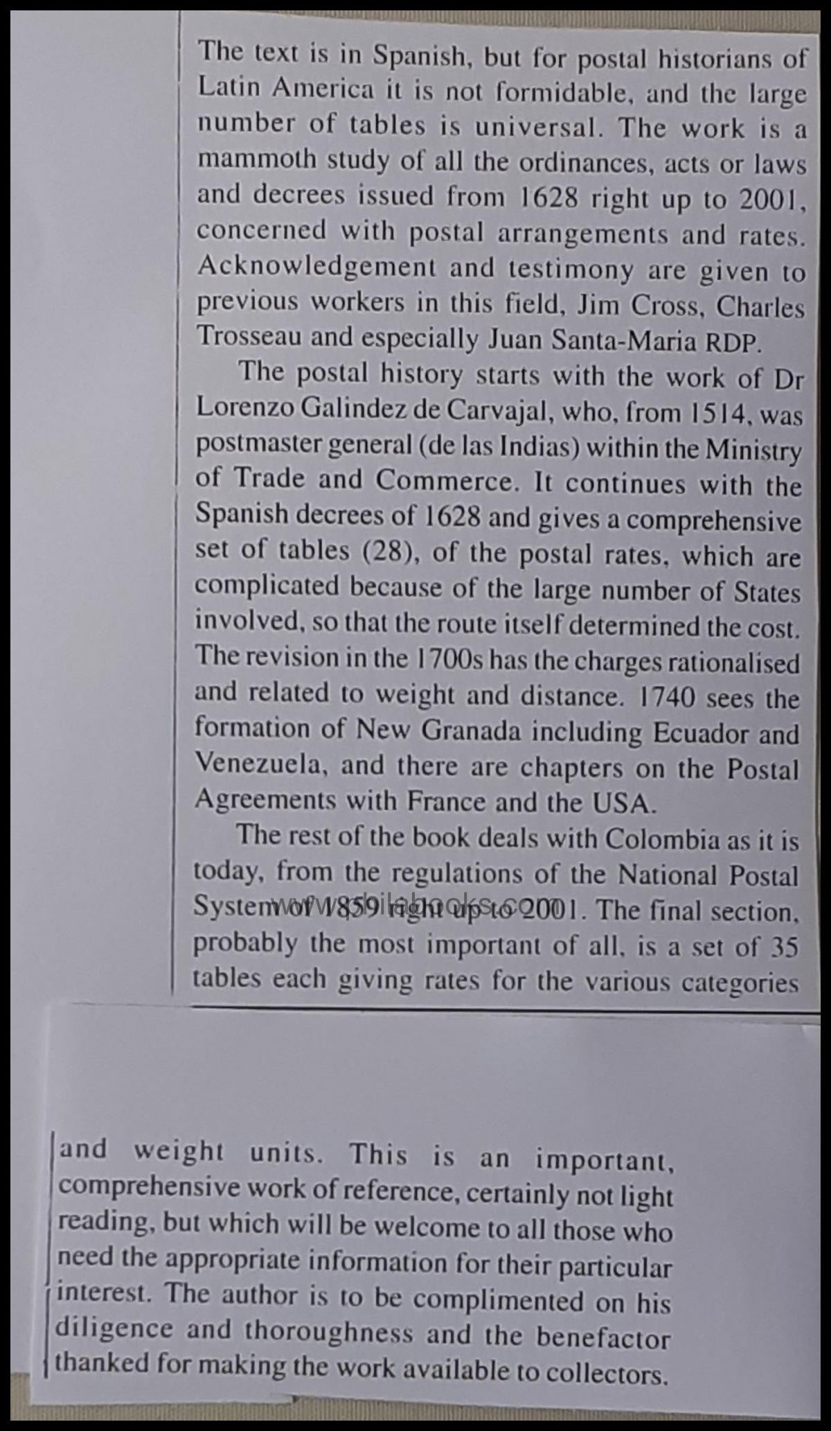 Valenzuela Acosta, C., Historia Postal de las Tarifas de los Corre ...